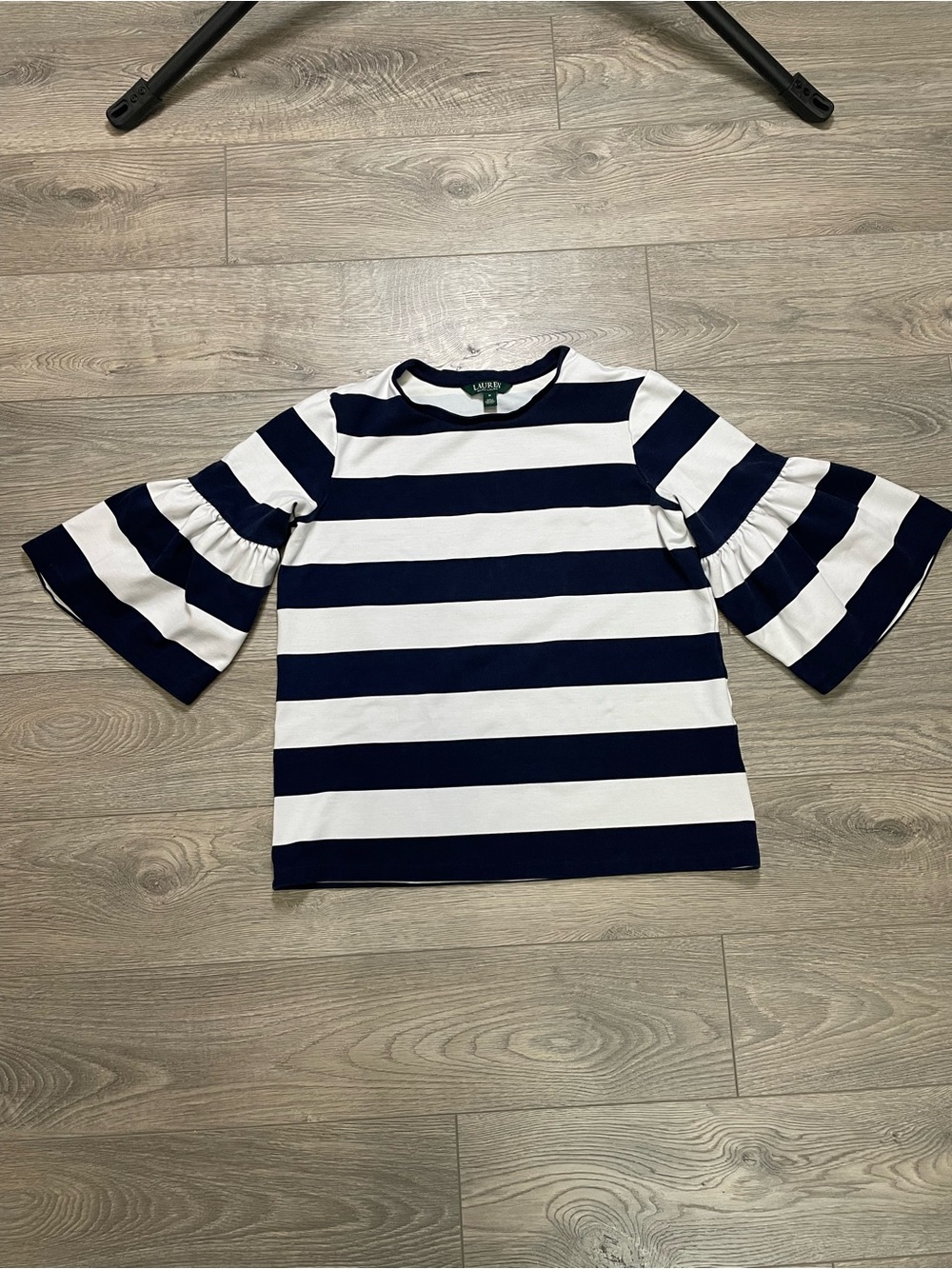 Lauren Ralph Lauren Striped Bell Sleeve Top | Navy & White Nautical Blouse sizeM